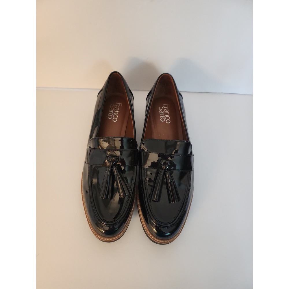 Franco Sarto Carolynn Black Patent Tassel Platform Lug Sole Loafers Womens 8.5W